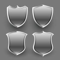 3d shiny metallic shield icons and badges set vector