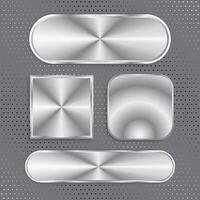 Metal buttons. Round, rectangle and oval buttons on perforated background vector
