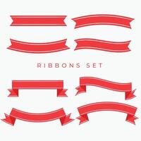 flat red ribbons decoration set vector