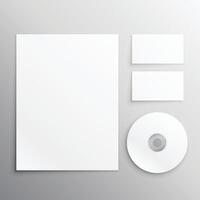 stationery items set including a4 paper, business card and cd dvd vector