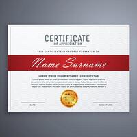 certificate template design in red and white simple shapes vector