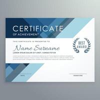 blue certificate design in professional style vector