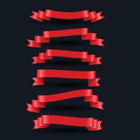 3d realistic red shiny ribbons set vector