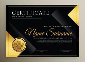 plantilla de certificado negro y dorado vector