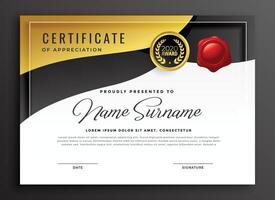 golden certificate of appreciation template vector