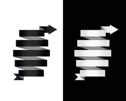 black and white 3d banner ribbon arrow vector