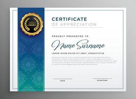 elegante azul certificado de apreciación modelo ilustración vector