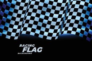racing checkered flag background in blue neon lights vector