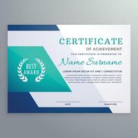 blue certificate design template in geometric shape style vector