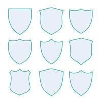 nine protection shield icons with green border vector