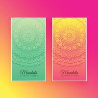 colorful mandala design vertical cards vector