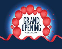 grand opening poster with balloons decoration vector