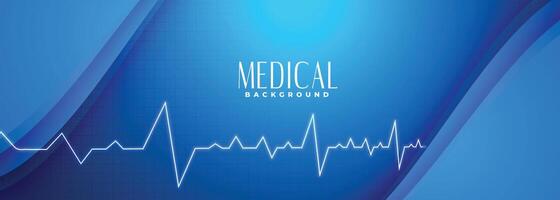 medical science blue banner with heartbeat line vector