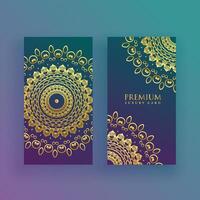luxury mandala cards in golden theme vector