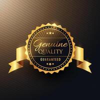 genuine quality award golden label badge design with ribbon vector