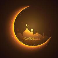 golden moon and mosque eid festival background vector