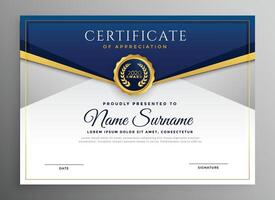 elegant blue and gold diploma certificate template vector