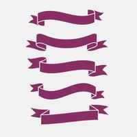 3d flat purple ribbons banner set vector