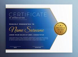 appreciation certificate template in blue theme vector