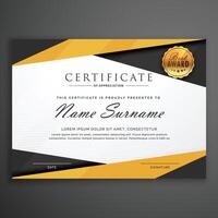 yellow and black geometric certificate award design template vector