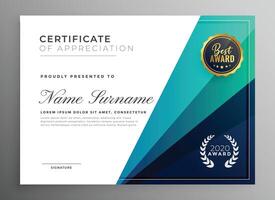 blue certificate of appreciation template design vector