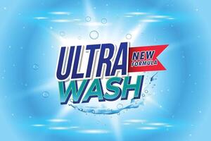 ultra wash laundry detergent packaging concept design template vector