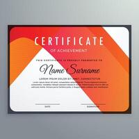 modern orange certificate of achievement template design vector