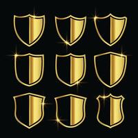 nice golden security symbols or shield icons set vector