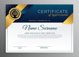 elegant blue and gold certicate template design vector