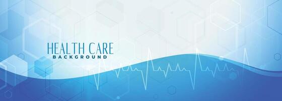 blue healthcare banner design with heartbeat line vector