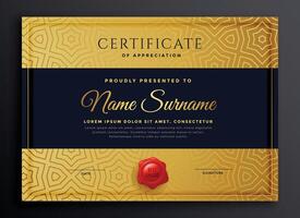 premium golden certificate template design vector