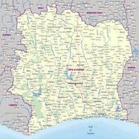 Detailed physical political map art of Ivory Coast vector