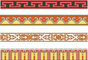 set of seamless endless colored Chinese ornaments. Frames, borders, enclosures, drawing of the east. vector