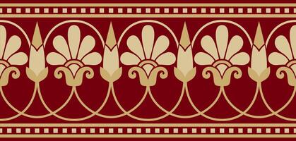 oro y rojo sin costura clásico griego meandro ornamento. modelo de antiguo Grecia. borde, marco de el romano imperio vector