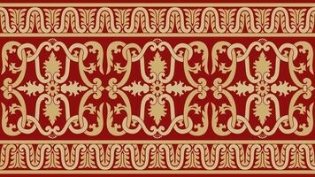 gold and red seamless classic renaissance ornament. Endless european border, revival style frame. vector