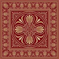 red and gold colored square ornament of ancient Greece. Classic tile pattern of the Roman Empire vector