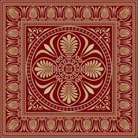 red and gold colored square ornament of ancient Greece. Classic tile pattern of the Roman Empire vector