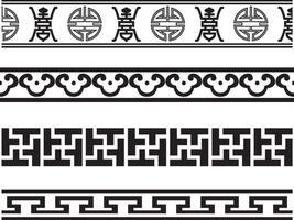 monochrome seamless set of Chinese folk ornaments. Asian peoples frames and borders vector