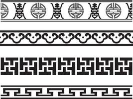 monochrome seamless set of Chinese folk ornaments. Asian peoples frames and borders vector