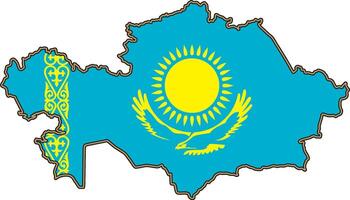 map of Kazakhstan with the national flag inside. Territory of the country and the symbol of the republic vector