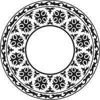 black monochrome round Kazakh national ornament. Ethnic pattern of the peoples of the Great Steppe, Mongols, Kyrgyz, Kalmyks, Buryats. circle, frame border vector