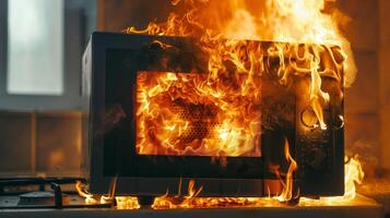 Microwave oven burns due to breakdown or short circuit leading to potential damage photo