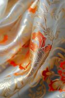 Close up view of intricate red and white fabric pattern design for enhanced search relevance photo