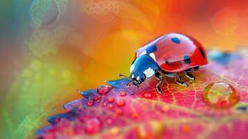 Colorful ladybug perched on a vibrant green leaf, creating a stunning natural contrast photo