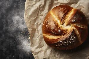 Delicious assortment of rustic bread ingredients creating a beautiful food composition photo