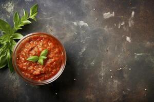 Vibrant bowl of rich tomato sauce capturing the essence of Italian cuisine photo