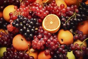 diverso formación de vibrante exótico frutas presentado en un tentador composición foto