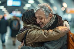 A joyful reunion at an airport captu photo