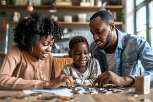 un familia conjuntos arriba un criptomoneda ahorros cuenta para su niño s futuro destacando largo término financiero planificación con digital monedas foto