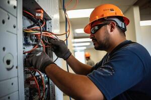 An electrician working on an installation. photo